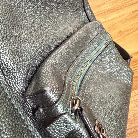 Coach Petite Campus Backpack 23 Green Metallic Polished Pebbled Leather Charm - Picture 12 of 16